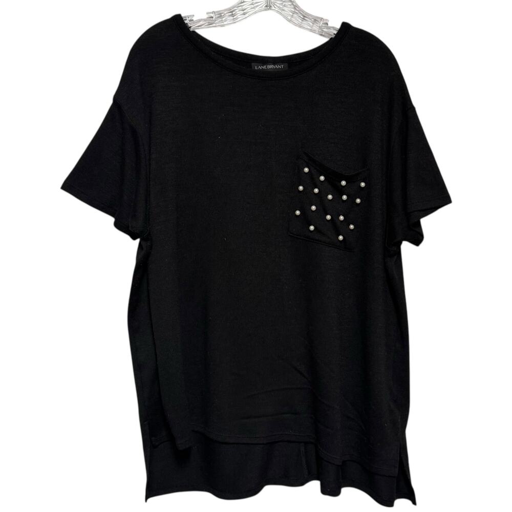Lane Bryant Pearl Bead Pocket T-Shirt Blouse Top Black 18/20